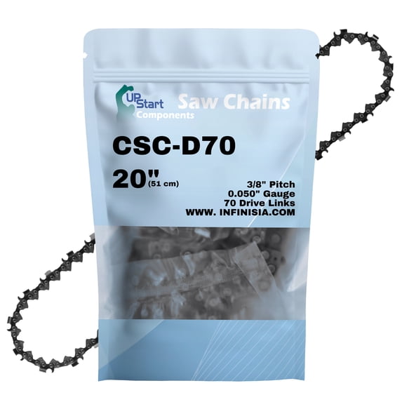 20" Full Chisel chainaw Chain D70 Replacement for Poulan 3650 chainaws - (20 inch, 3/8" Pitch, 0.050" Gauge, 70 Drive Links)