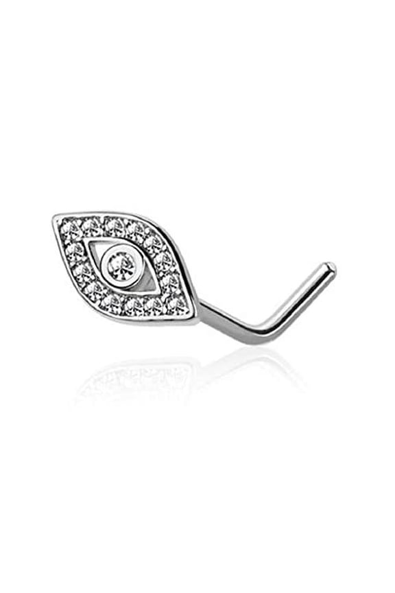 20 GA Turquoise Evil Eye L-Shape Nose Ring 316L Surgical Stainless Steel
