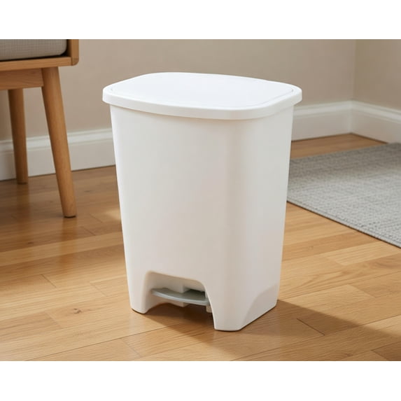 20 Gallon - 80 quarts Plastic Step-On Trash Can with Foot Pedal and Lid - White Rectangular Kitchen Garbage Bin