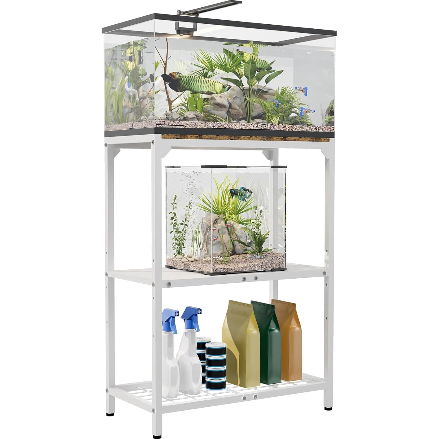 20 Gallon Aquarium Stand, Fish Tank Stand with Adjustable 3-Tier Storage Shelf, Heavy Duty Reptile Breeder Turtle Tank Terrarium Rack Table for Home Office, 24" L x 12" W x 32.2" H, White