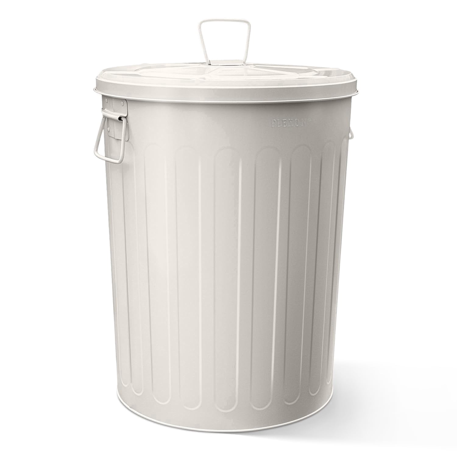 Plexon Large Metal Trash Can with Lid 20 Gallon, Decorative Outdoor Trash Can, Heavy Duty Galvanized Metal Bucket with Lid for Kitchen Garage Farmhouse, Beige