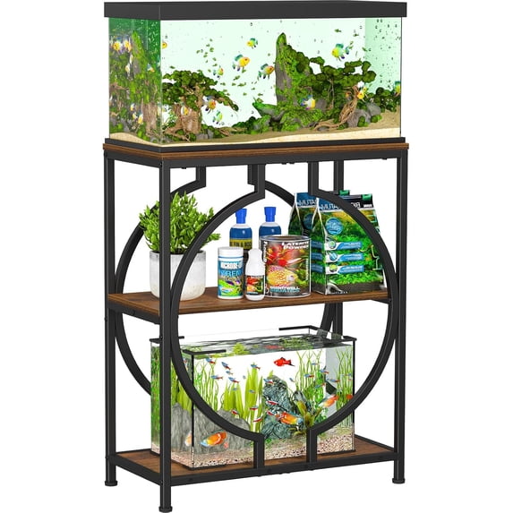 20 Gallon Fish Tank Stand with 3-Tier Storage – Heavy Duty Metal Aquarium Stand, 24.02 x 11.81 x 30.51 Inches, Rustic Brown, for Home & Office Use