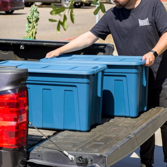20 Gallon -Friendly Heavy Duty Storage Totes with Easy-Grip Handles, 4 Pack - Large Bins with Lids Garage Organizing Tubs, Stackable Utility Containers, Made in USA - Navy