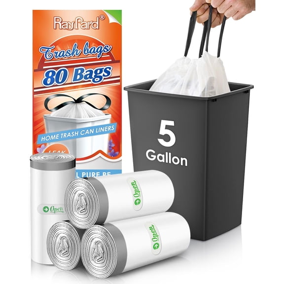 20 Gallon Large Drawstring Trash Bags 120 Counts, Fit 20-21 Gal Trash Can, Heavy Duty Tall Kitchen Garbage Liners, Large Trash Bags Size Chart for Home/Office, Outdoor Lawn & Leaf Bags, Black