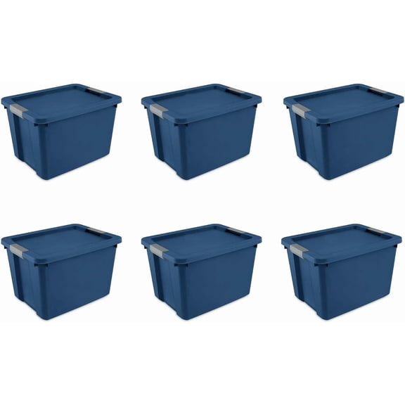 20 Gallon Large Storage Bins, 6 Count Plastic Storage Containers with Latch Lids, Blue Stackable Storage Totes for Home, Garage & Closet Organization