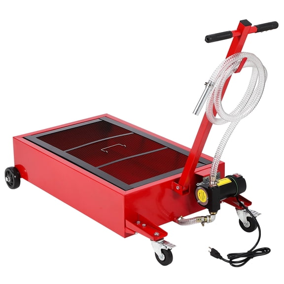20 Gallon Low-Profile Manual Oil Drain Pan with Rolling Cart, 8 Ft Hose, T-Folding Handle, Leak-Proof and Corrosion-Resistant Fluid Extractor for Cars