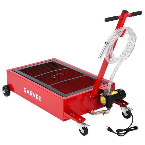 20 Gallon Low Profile Oil Drain Cart with 110V Electric Pump, 8 FT Hose, Folding T-Handle and Wheels, Rolling Oil Change Pan for Cars, Trucks, Buses and RVs