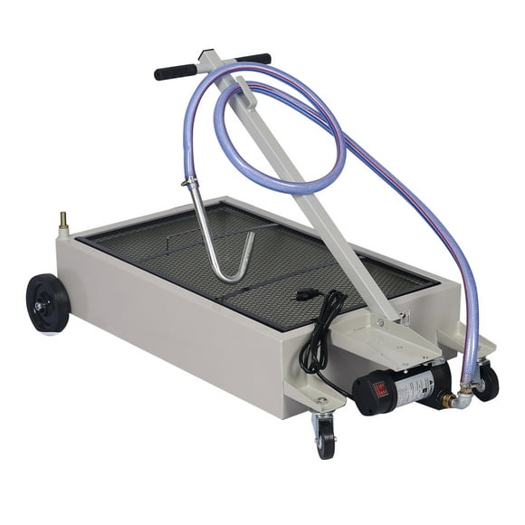 20-Gallon Low-Profile Oil Drain Pan with Pump - Heavy-Duty Steel Container for Automotive Workshops, Trucks, Machinery - Compact Design, Easy Storage and Transport