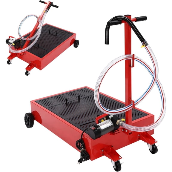 20 Gallon Low Profile Oil Drain Pan Rolling Oil Drain Pan with 120W Electric Pump Folding Handle Oil Drain Cart with 4 Wheels for Trucks RVs