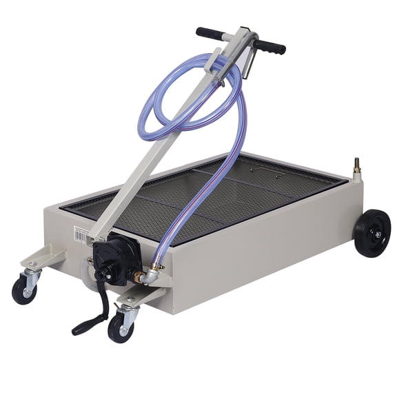20-Gallon Low-Profile Oil Drain Pan with Manual Pump, Heavy Duty Polypropylene Fluid Extractor for Trucks, SUVs & Equipment (7ft Hose, 18L/min Flow)