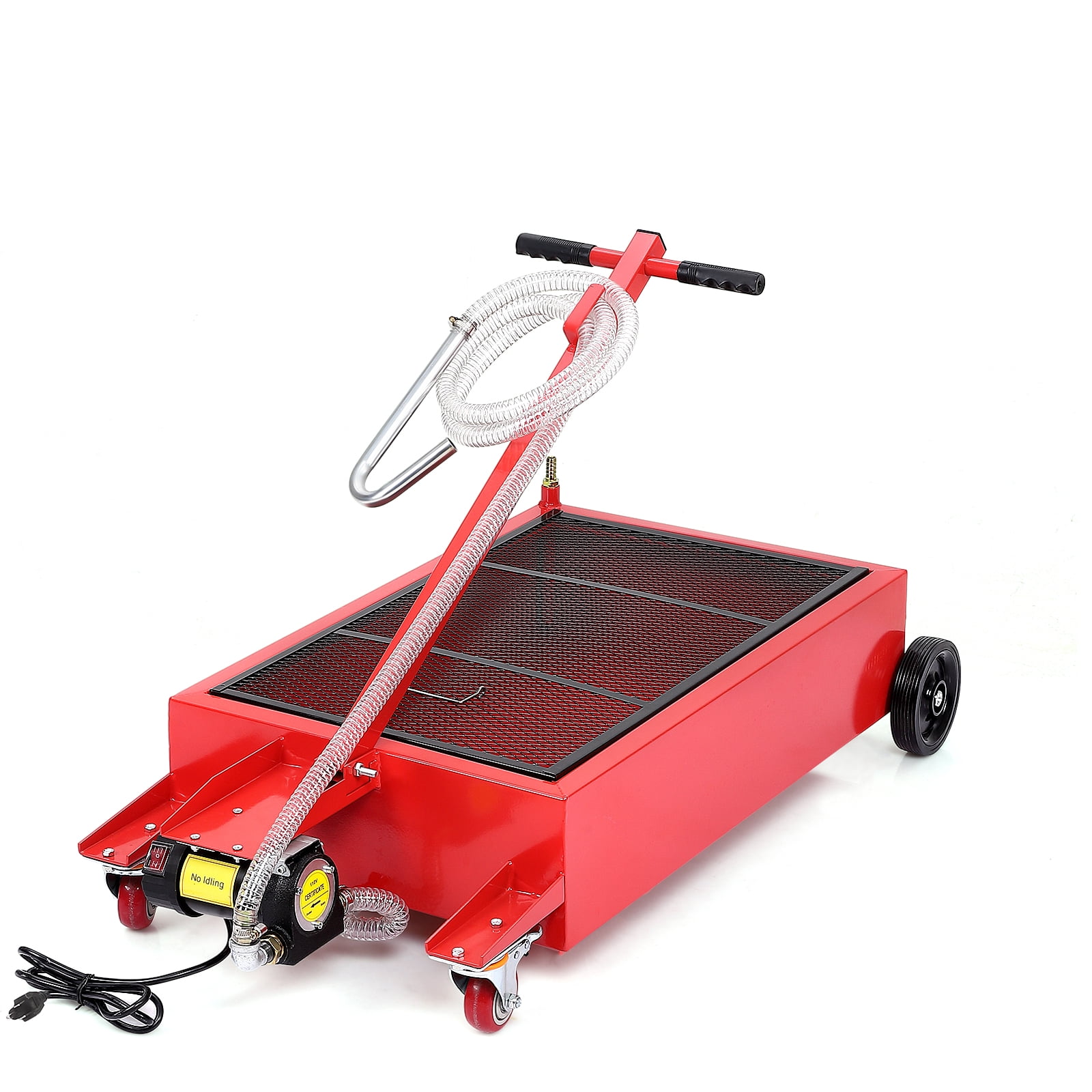 20 Gallon Low Profile Roll Around Oil Drain Pan Electric Oil Change Pan with 110V Electric Pump 8FT Hose & T-Handle for Trucks Cars SUVs Buses