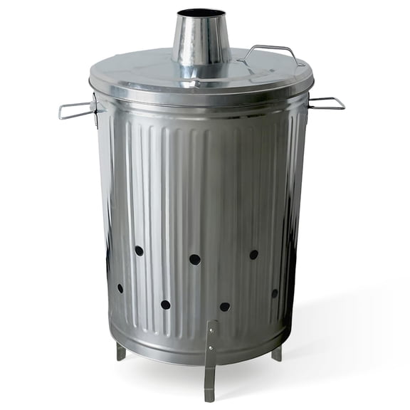 20 Gallon Metal Incinerator Burn Barrel for Outside with Chimney Lid, Heavy Duty Galvanized Steel Trash Burning Container for Leaves, Paper, Yard Waste, Rust Resistant Outdoor Fire Pit