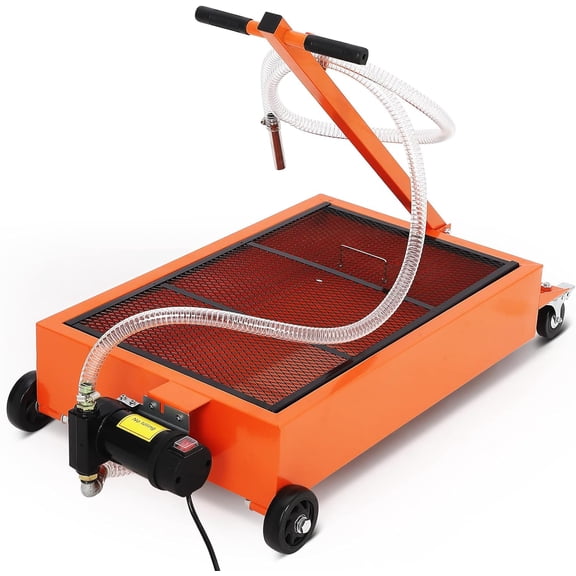 20 Gallon Oil Drain Pan, Low Profile Oil Drain Pan with 110V Electric Pump, 76L Oil Change Pan with 8.2ft Hose & Folding Handle, Rolling Oil Drain Cart for Car, SUV, Trucks Oil Draining