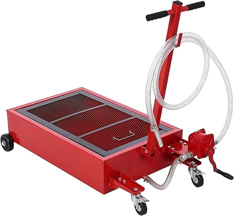 20 Gallon Oil Drain Pan Oil Drain Tank, 76L Low Profile Oil Drain Pan, Large Capacity Oil Change Pan with Manual Pump & T Foldable Hand and Wheels, 8FT Hose Oil Drain Cart for Car, SUV, Trucks