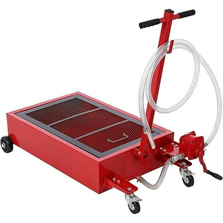 20 Gallon Oil Drain Pan Oil Drain Tank, 76L Low Profile Oil Drain Pan, Large Capacity Oil Change Pan with Manual Pump & T Foldable Hand and Wheels, 8FT Hose Oil Drain Cart for Car, SUV, Trucks