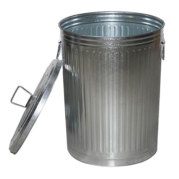 20 Gallon Outdoor Metal Trash Can with Lid Round Galvanized Steel Silver