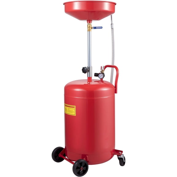20 Gallon Portable Air Operated Waste Oil Drain Tank with Adjustable Funnel Height and Pressure Regulating Valve for Oil Change and Fluid Transfer
