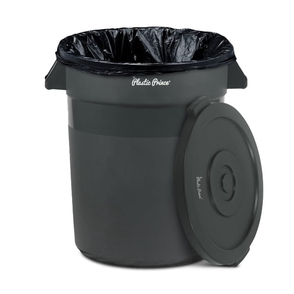 Plastic Prince 20 Gallon Round Trash Can Container with Lid Gray Plastic Commercial Garbage Bin for Home Garage Restaurants Warehouses