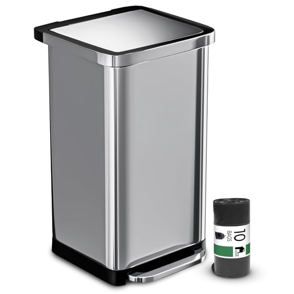 20 Gallon Stainless Steel Large Kitchen Trash Can with Foot Pedal, Soft Close Lid, and Trash Bag Retainer Rim