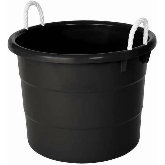 20 Gallon Storage Tub, Round Heavy Duty Plastic Container with Rope Handles, 21.5 x 21.5 x 16.5 inches (Black)