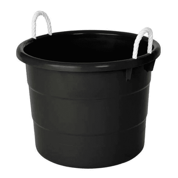 20 Gallon Storage Tub, Round Heavy Duty Plastic Container with Rope Handles, 21.5 x 21.5 x 16.5 inches (Black)