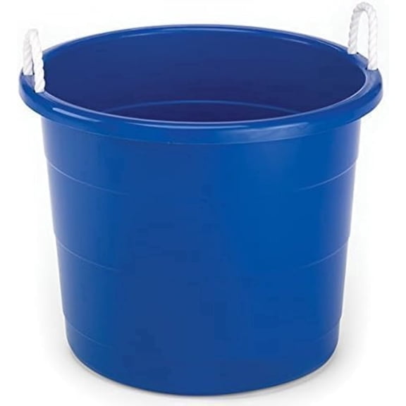 20 Gallon Storage Tub, Round Heavy Duty Plastic Container with Rope Handles, 21.5 x 21.5 x 16.5 inches, Navy Blue