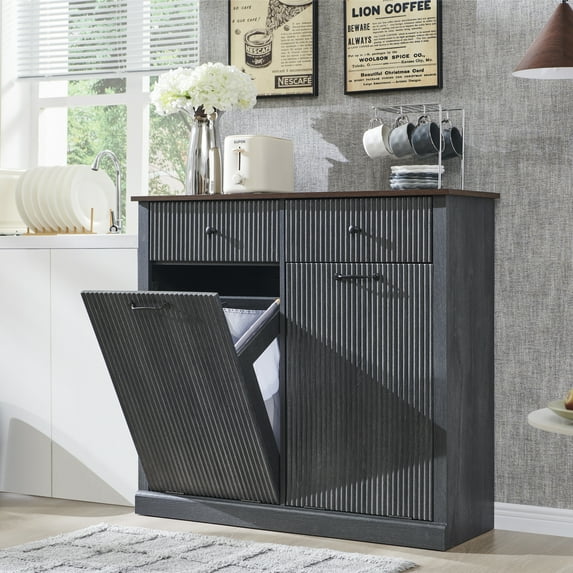 20 Gallon Tilt-Out Trash Can Cabinet, Modern Laundry Hamper Cabinet with Drawers, Hidden Garbage Can Cabinet for Kitchen and Living Room