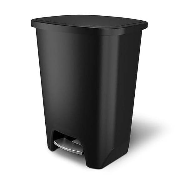 20 Gallon Trash Can - Step On Kitchen Waste Bin with Lid & Bag Rings, Plastic Rectangle Indoor Garbage Container for Home & Office, Black