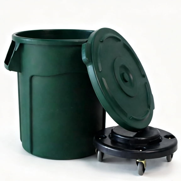 20 Gallon Trash Can with Lid and Wheels, Green Round Garbage Can, Rolling Trash Can for Garage/Backyard/Patio/Office/Café/Warehouse