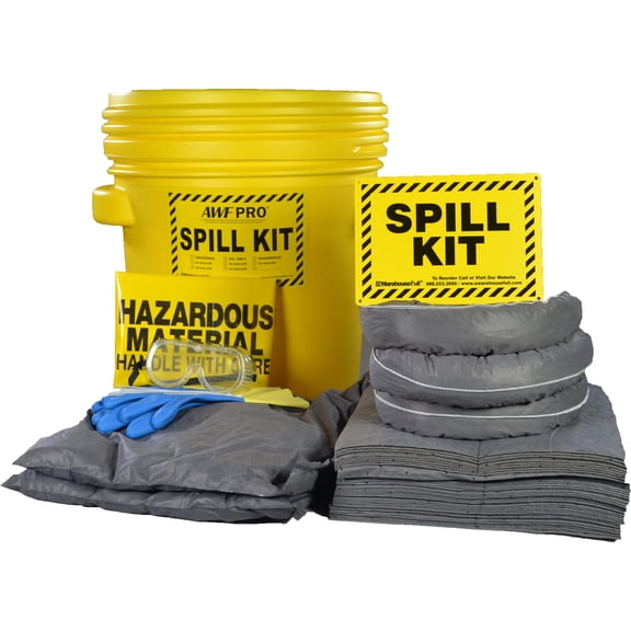 20 Gallon Universal Spill Kit 59 Pieces, Absorbs Oil Water Glycol Gasoline Diesel Hydraulic Fluid, with Drum Socks Pads Pillows, Spill Control Kit
