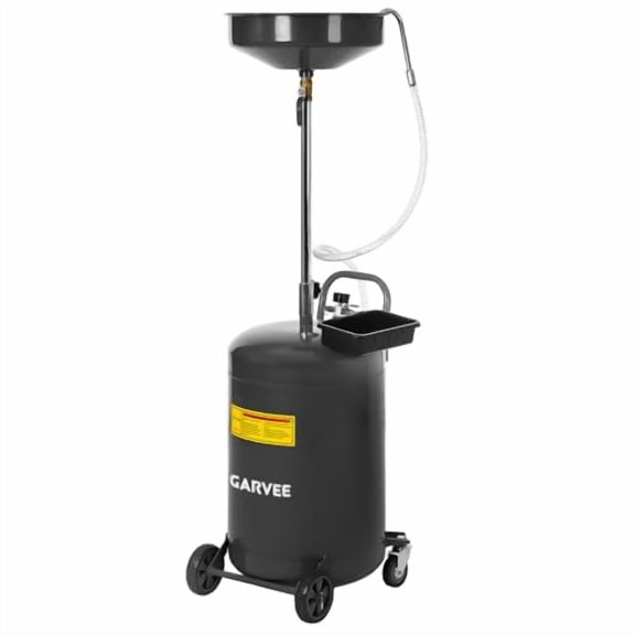 20 Gallon Waste Oil Drain Tank, Portable Oil Drain Container, Air Operated Drainer, Fluid Fuel Transfer Drainage, Adjustable Funnel Height with Wheel &15'' Premium Bowl and a Toolbox