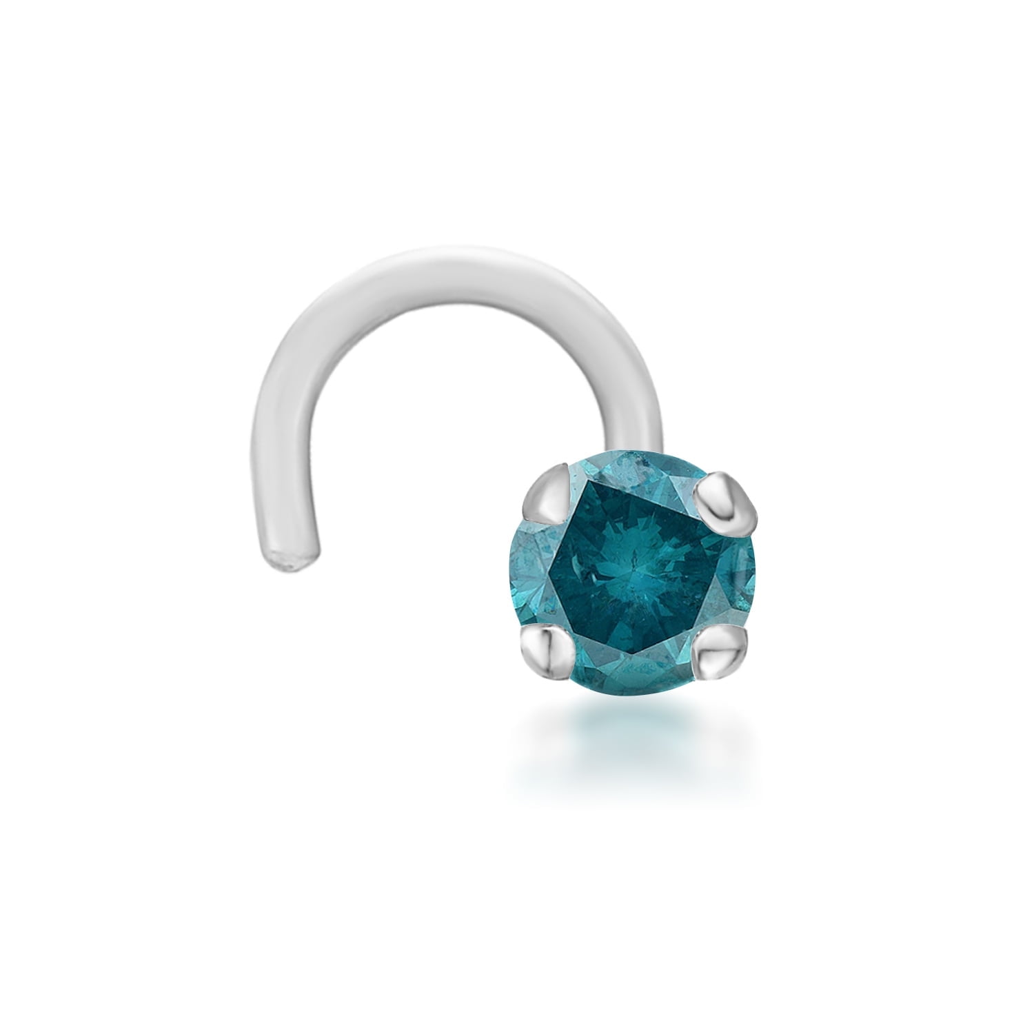 20 Gauge 14K White Gold Curved 0.05 Carat Blue Diamond Nose Screw