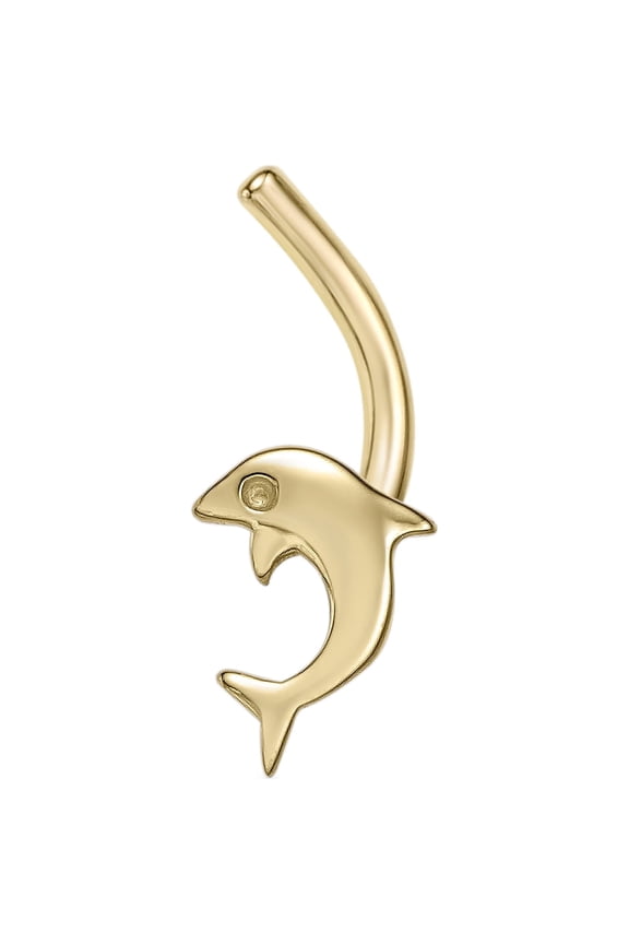 20 Gauge Curved 14K Yellow Gold Dolphin Nose Ring