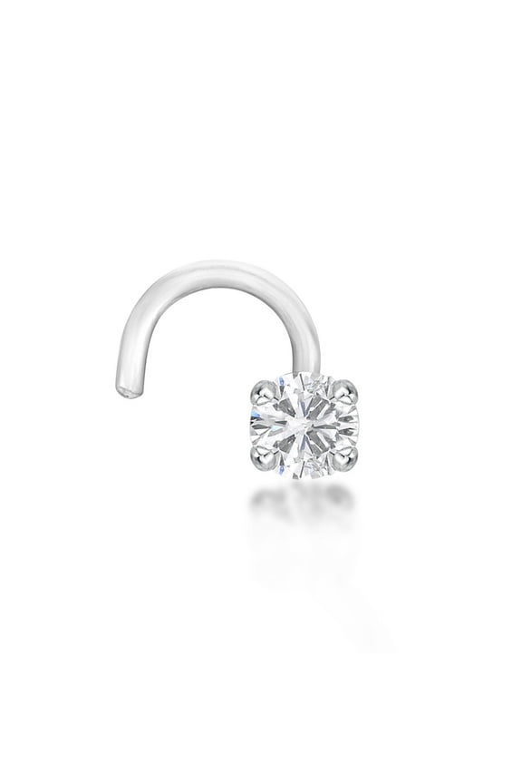 20 Gauge Curved Screw 14K White Gold 0.07 Carat White Diamond Nose Ring