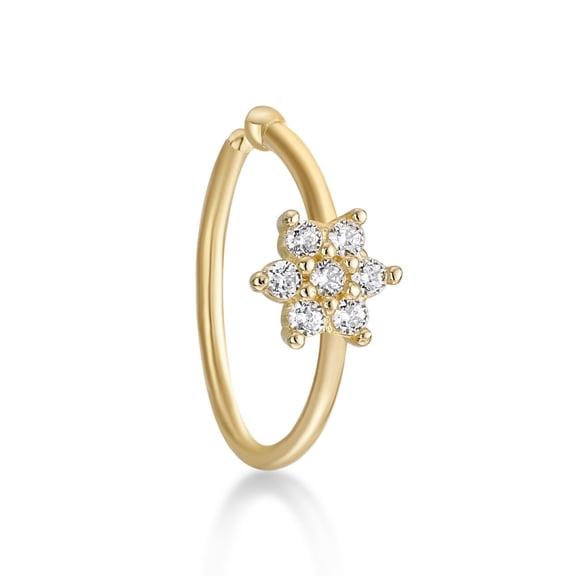 20 Gauge Hoop 14K Yellow Gold 0.07 Carat Flower Lab Grown Diamond Nose Ring