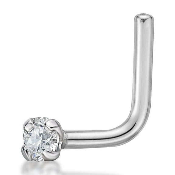 20 Gauge L-Shaped 14K White Gold 0.025 Carat Lab Grown Diamond Nose Ring