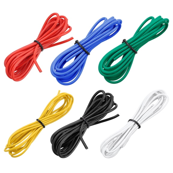 Uxcell 6Pcs 20 Gauge Silicone Wire 20AWG Electrical Wire Stranded Wire Flexible Tinned Copper Wire High Temp Hookup Wire 6 Color 4.92ft