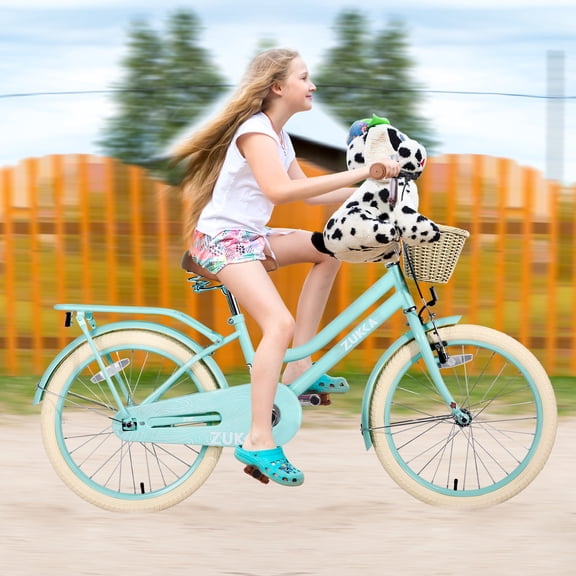20" Girls Bike for 7-10 Years Old Kids, Holaki Kids Bicycle with Basket & Lightweight, Comfortable City Bikes with Rear Rack and Basket, Mint Green