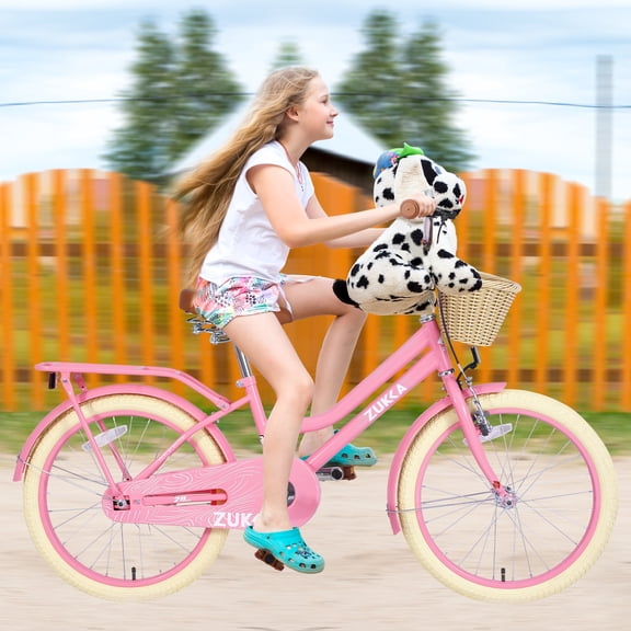 20" Girls Bike for 7-10 Years Old Kids, Holaki Kids Bicycle with Basket & Lightweight, Comfortable City Bikes with Rear Rack and Basket, Pink