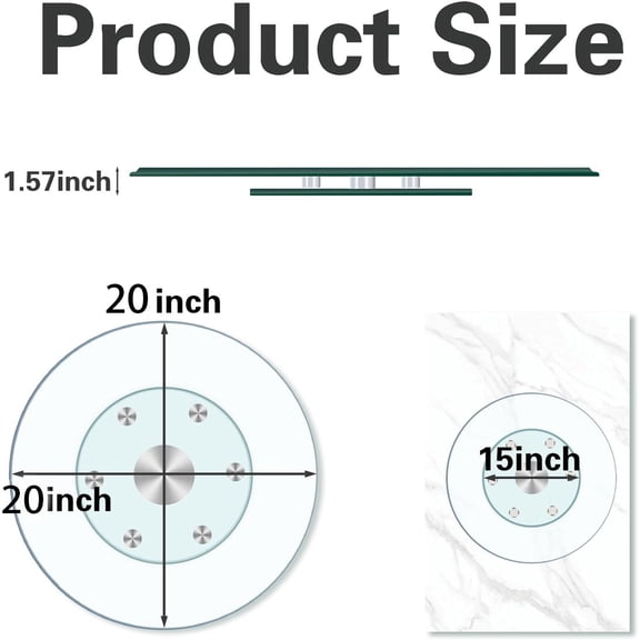 20'' Glass Lazy Susan Turntable Dining Table, 360 °   Large Round Serving Plate Tabletop Rotating Tray with with 6  Assist Rotating Wheels, Serving Plate Silent & Smooth Spin, (20inch/51cm)