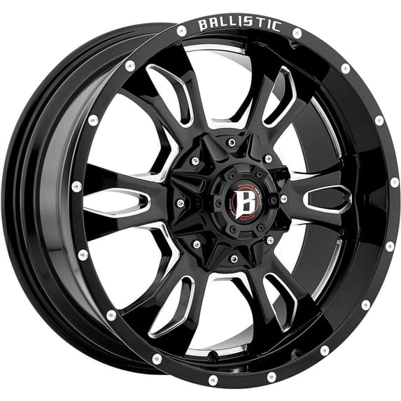 20" Gloss Black With Natural Accents 957 Mace Wheel by Ballistic Wheels 957290267+12GBX