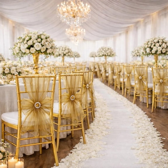 20 Gold 6x108 in Reusable Sheer Organza Chair Sashes Wedding Reception Chair Bows