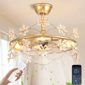 Depuley 20" Gold Chandelier Ceiling Fan with Lights - Remote/APP Control, 4 LED Bulbs Included, 6-Speed DC Motor for Bedroom Living Room