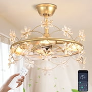 Depuley 20" Gold Chandelier Ceiling Fan with Lights - Remote/APP Control, 4 LED Bulbs Included, 6-Speed DC Motor for Bedroom Living Room