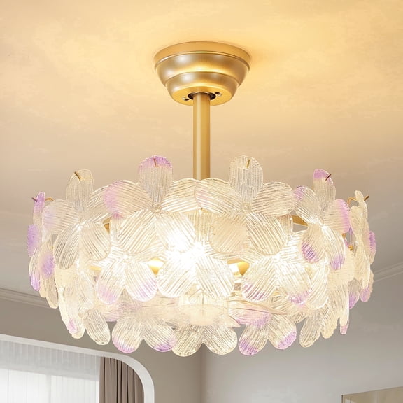 KAISITE 20" Modern Chandelier Ceiling Fan with Remote Control, Floral Glass Kids Ceiling Fan with Lights for Bedroom  Nursery  Living Room, Gold