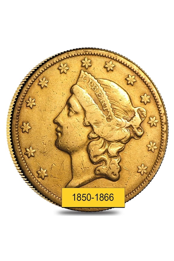 $20 Gold Double Eagle Liberty Head Type I - Polished or Cleaned (Random Year, 1850-1866)