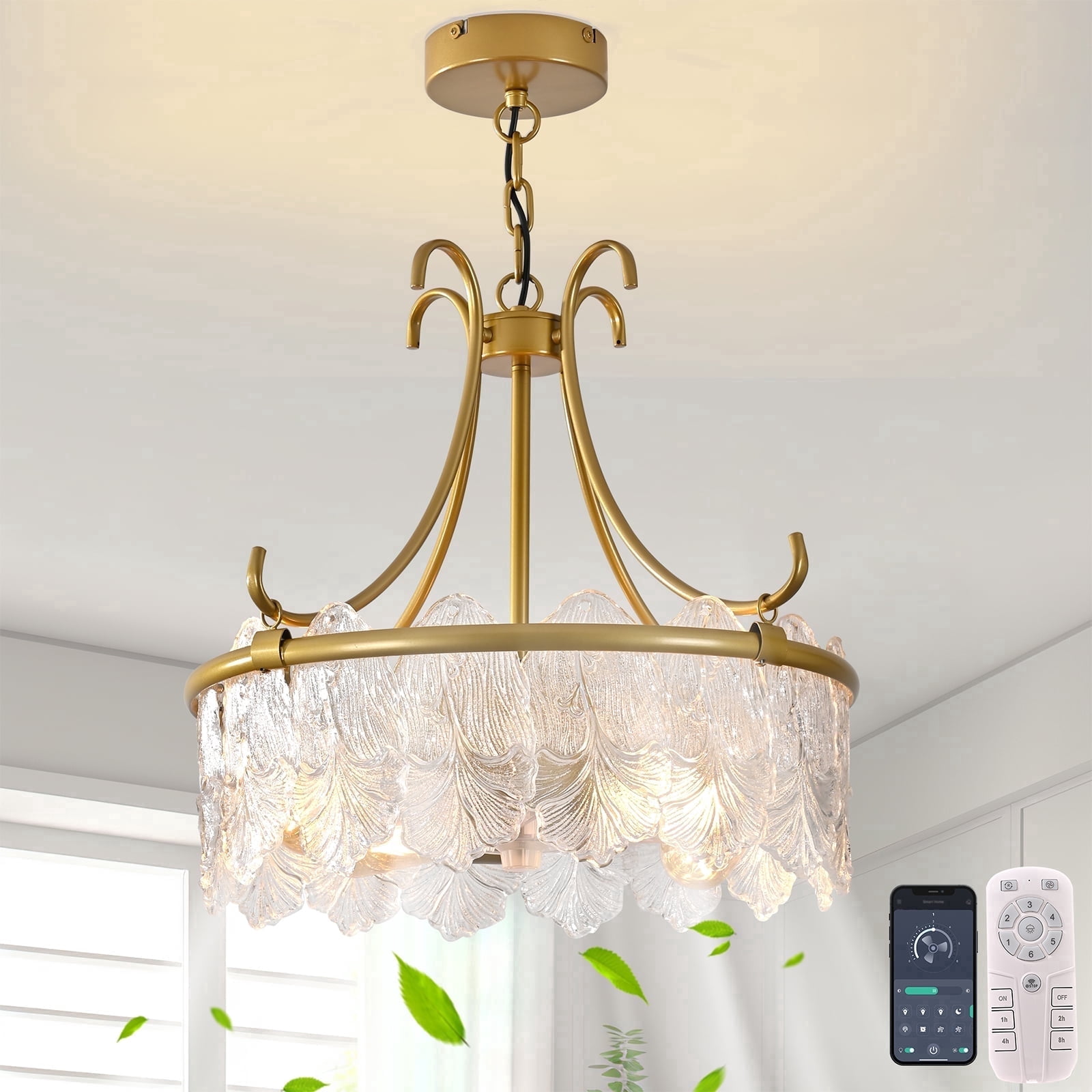 Garwarm 20" Gold Crystal Fandelier Ceiling Fan with Light and Remote, 6-Speed Reversible Caged Chandelier Fan with Adjustable Chain for Girls Bedroom Nursery