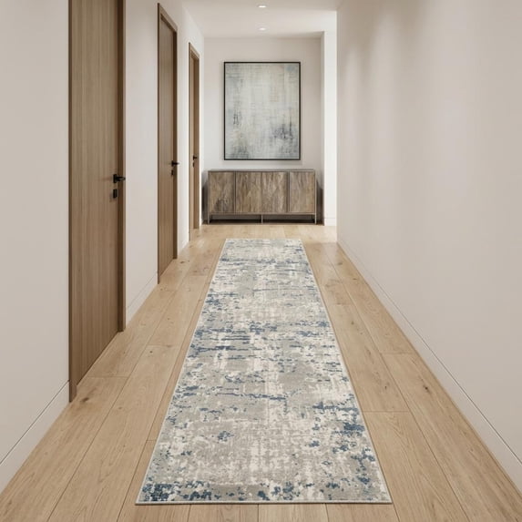 20' Gray And Ivory Abstract Runner Rug