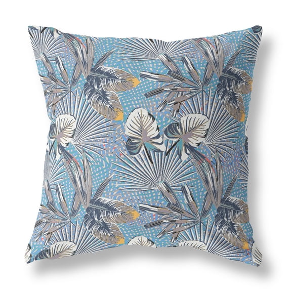 20†Gray Blue Tropical Indoor Outdoor Throw Pillow