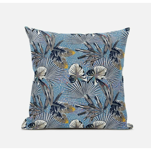 20†Gray Blue Tropical Suede Throw Pillow